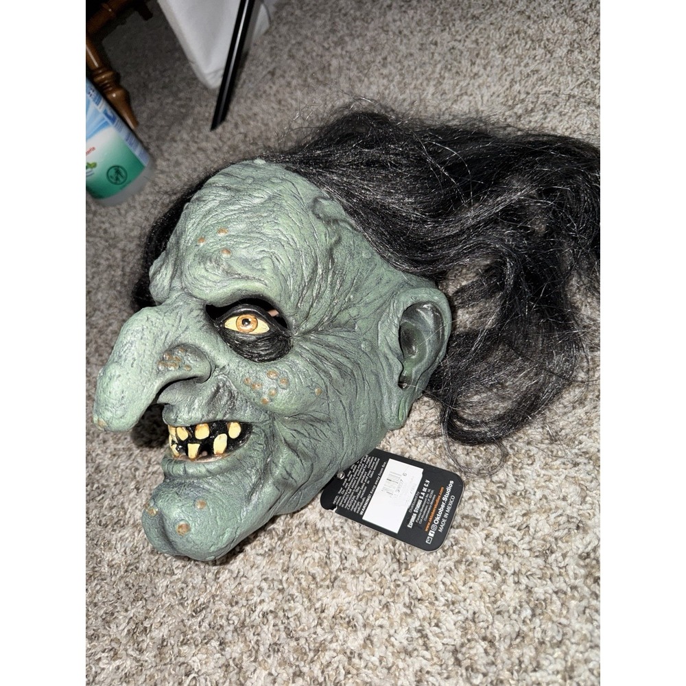Halloween Witch Mask Scary Realistic Cosplay Latex Old Costume Mask with Hair